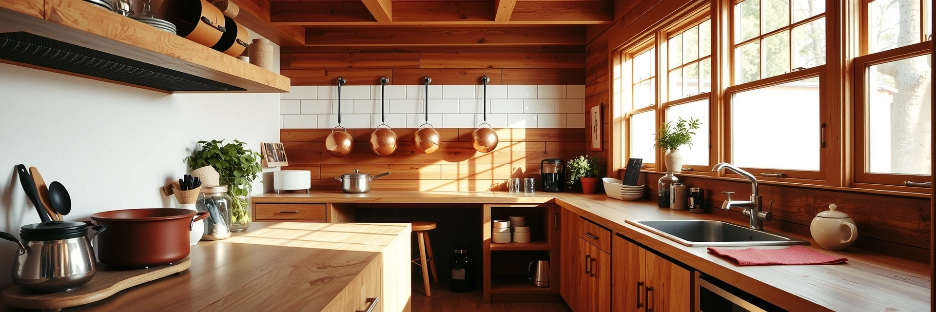 Przytulna kuchnia z miedzianymi naczyniami - symbol domowego gotowania i zdrowego stylu życia